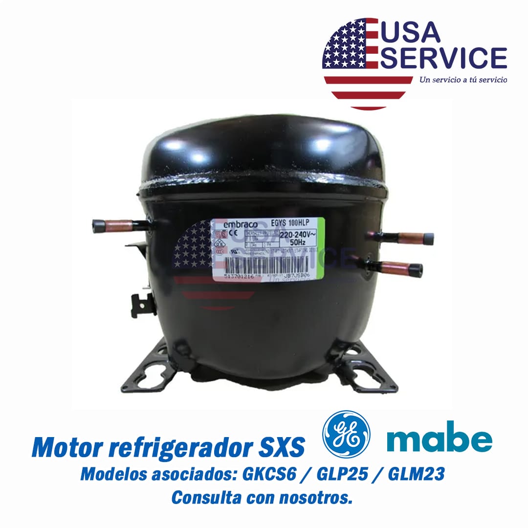 Motor compresor 220V 1/3 HP side by side - GKCS6 - GLP25 - GLM23 - General Electric - Repuesto línea blanca USA Service