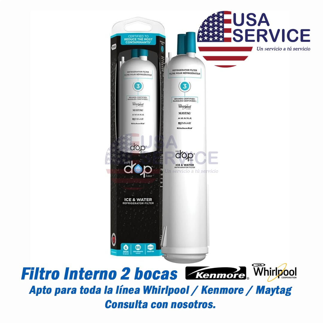 Filtro interno dos bocas - Línea americana - Whirlpool/Kenmore - Repuesto línea blanca USA Service